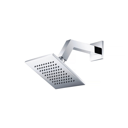 Flusso Faucets Universal Fixtures 6" Single Function Square Chrome Solid Brass Rain Shower Head With 8" Wall Mounted Shower Arm