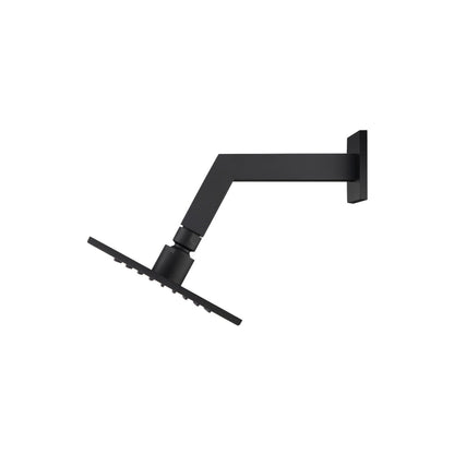 Flusso Faucets Universal Fixtures 6" Single Function Square Matte Black Solid Brass Rain Shower Head With 8" Wall Mounted Shower Arm