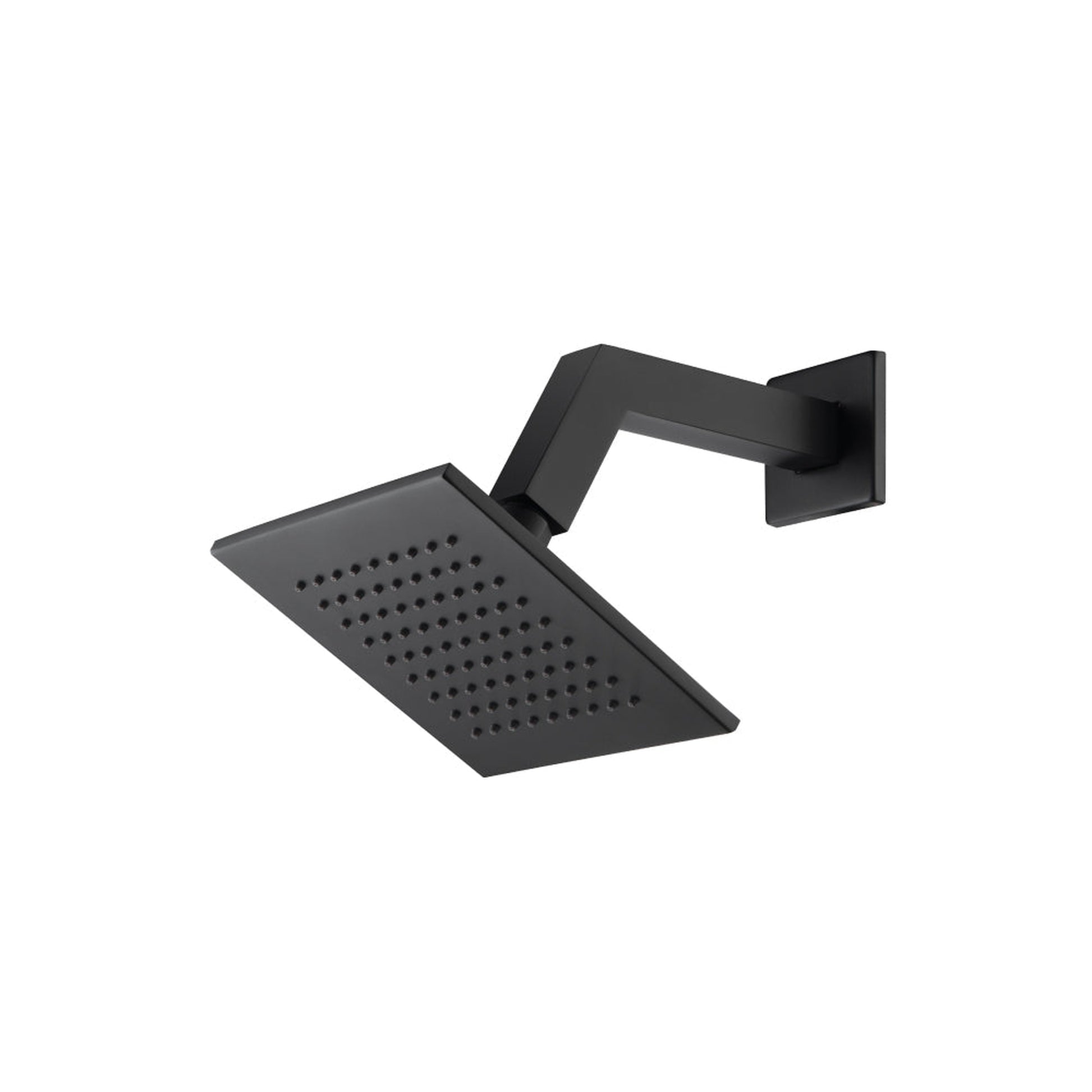 Flusso Faucets Universal Fixtures 6" Single Function Square Matte Black Solid Brass Rain Shower Head With 8" Wall Mounted Shower Arm