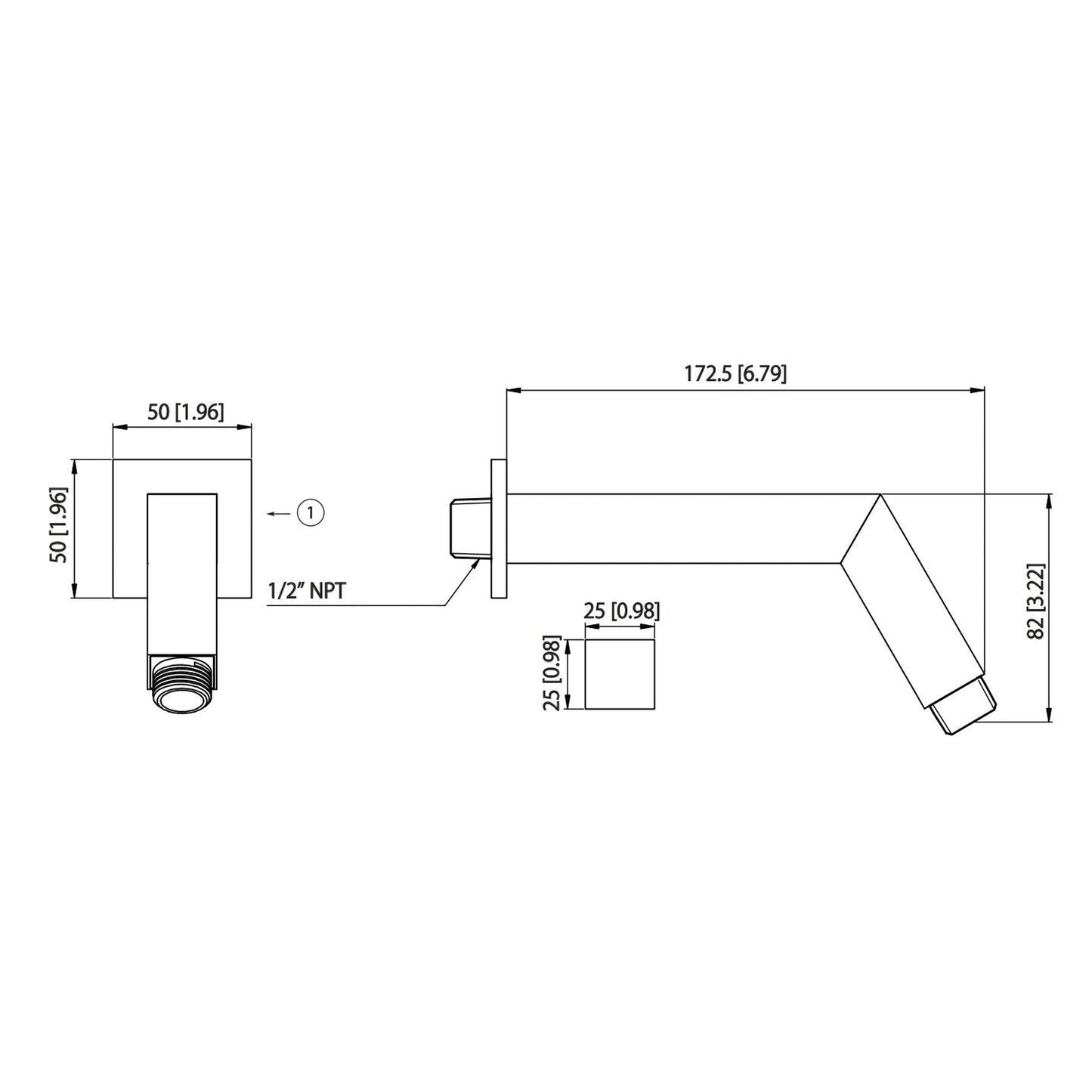 Flusso Faucets Universal Fixtures 6" Single Function Square Polished Nickel PVD Solid Brass Rain Shower Head With 8" Wall Mounted Shower Arm