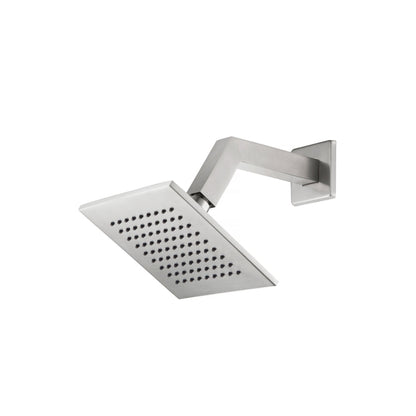 Flusso Faucets Universal Fixtures 6" Single Function Square Polished Nickel PVD Solid Brass Rain Shower Head With 8" Wall Mounted Shower Arm