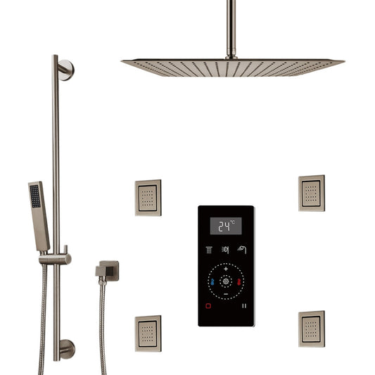 Fontana 10" Brushed Nickel Ceiling Mounted Rainfall Digital Control Shower System With 4-Jet Body Sprays, Hand Shower and Without Water Powered LED Lights