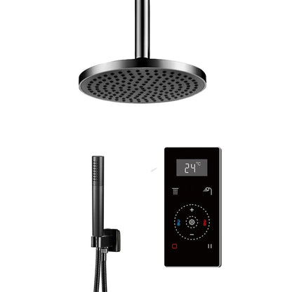 Fontana 10" Matte Black Ceiling Mounted Digital Thermostatic Shower With Black Digital Touch Screen Shower Mixer Display Rainfall Shower Set With Hand Shower
