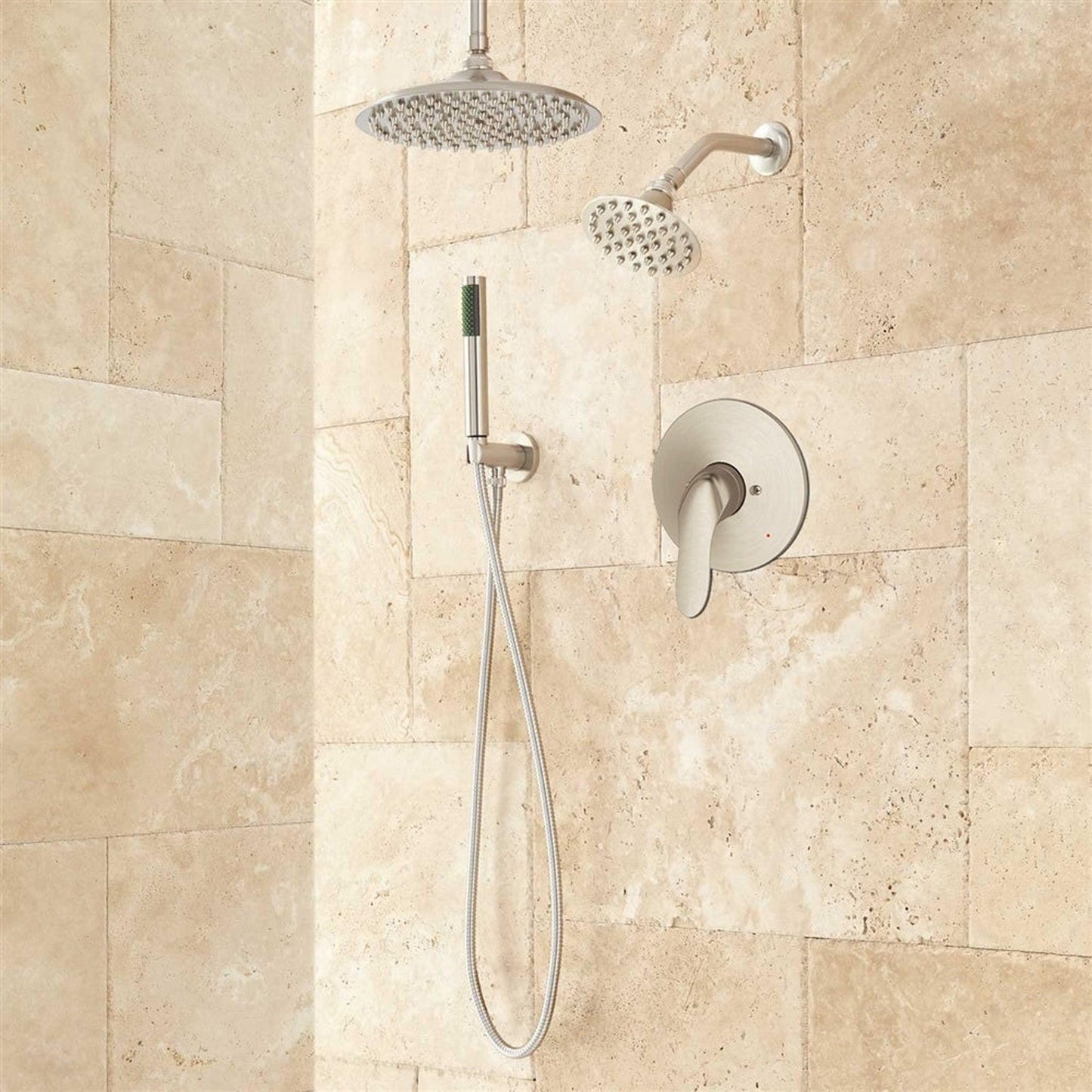 Fontana 12" Brushed Nickel Dual Round Shower Heads With Hand Shower