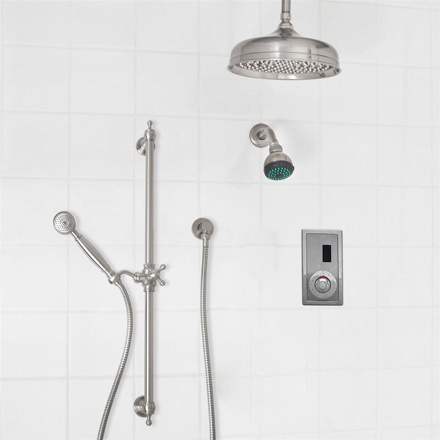 Fontana 12" Brushed Nickel Dual Shower Head Luxury Bathroom Automatic Thermostatic Sensor Temperature Dial Shower System With Hand Shower