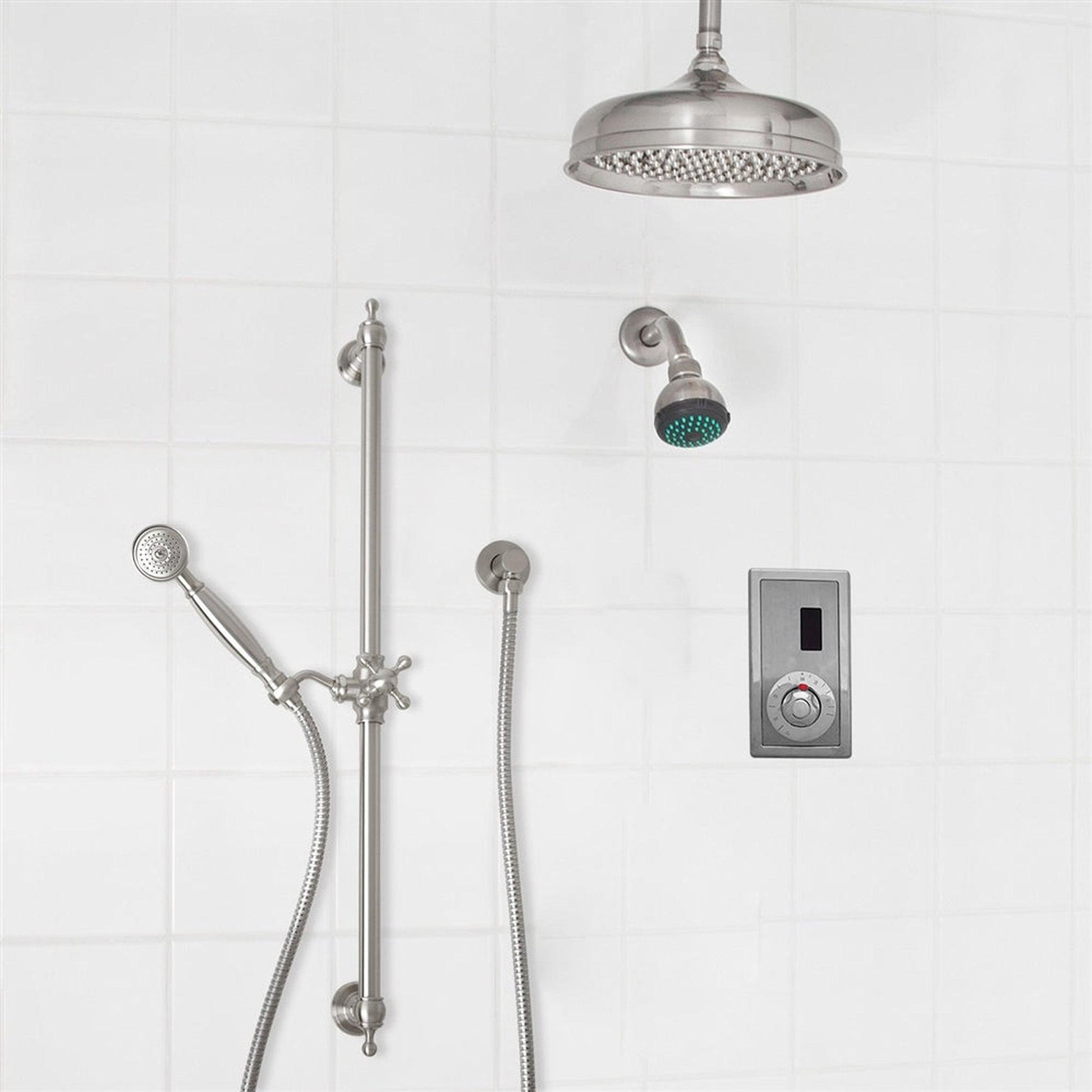 Fontana 12" Brushed Nickel Dual Shower Head Luxury Bathroom Automatic Thermostatic Sensor Temperature Dial Shower System With Hand Shower