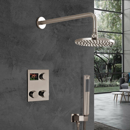 Fontana 12" Brushed Nickel Wall-Mounted Rainfall Digital Mixer Shower Set With Hand Shower