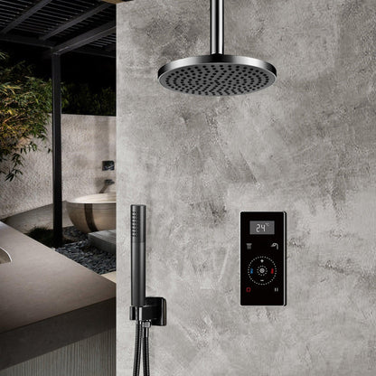 Fontana 16" Matte Black Ceiling Mounted Digital Thermostatic Shower With Black Digital Touch Screen Shower Mixer Display Rainfall Shower Set With Hand Shower