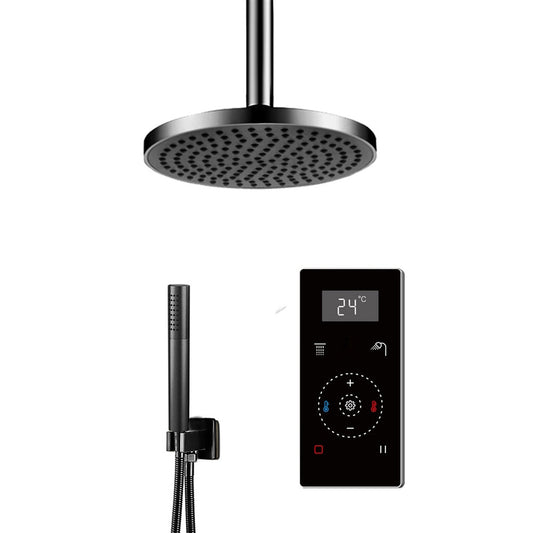 Fontana 16" Matte Black Ceiling Mounted Digital Thermostatic Shower With Black Digital Touch Screen Shower Mixer Display Rainfall Shower Set With Hand Shower