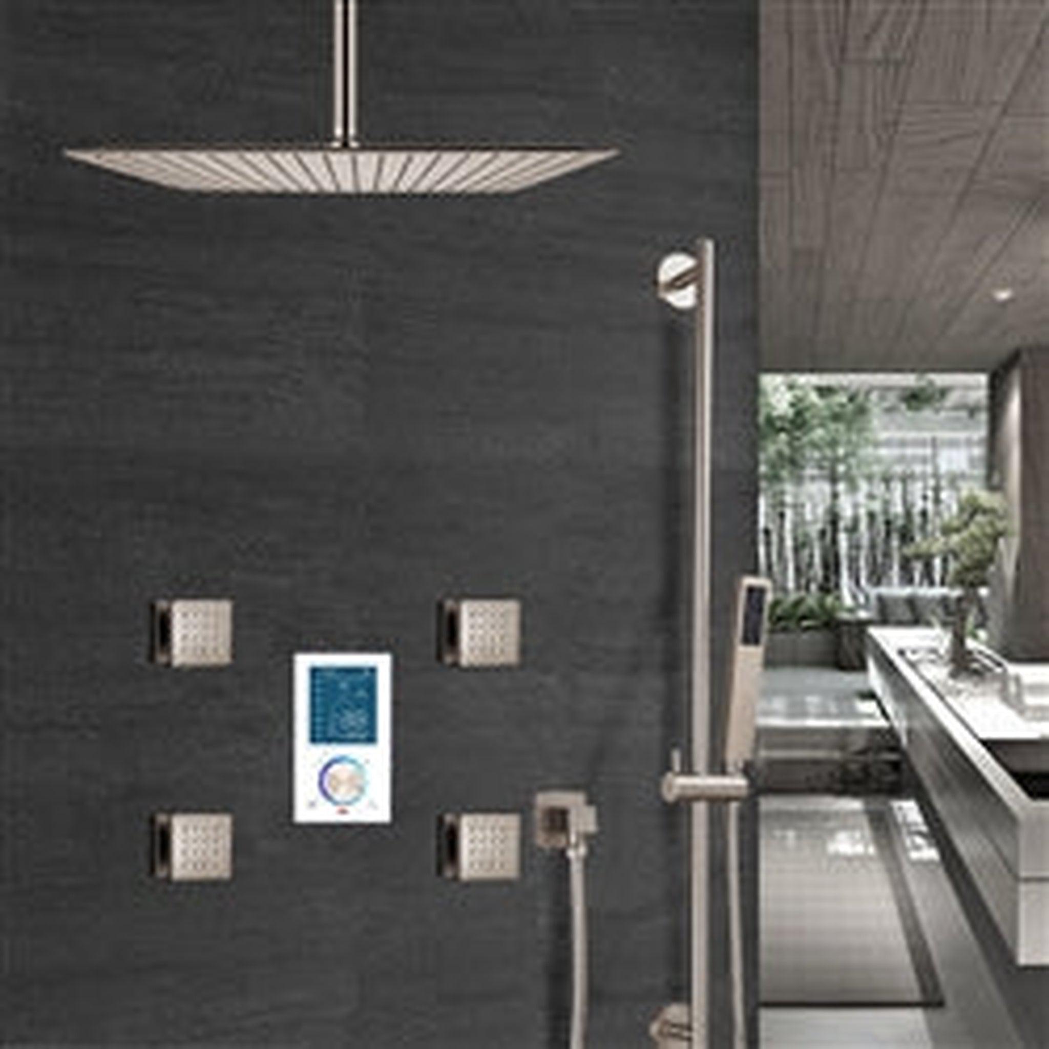 Fontana 20" Brushed Nickel Ceiling Mounted Rainfall Digital Thermostat ...