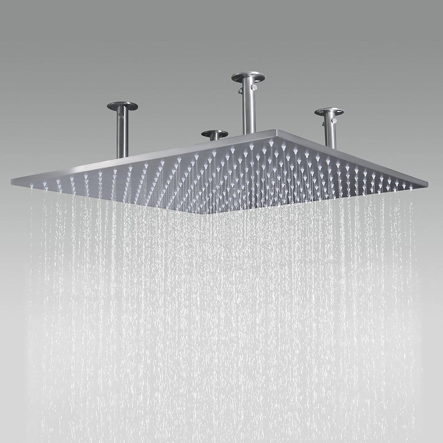 Fontana 20" x 20" Brushed Nickel Ceiling Mounted Thermostatic Valve Shower System With 3-Jet Sprays, Hand Shower and Water Powered LED Lights