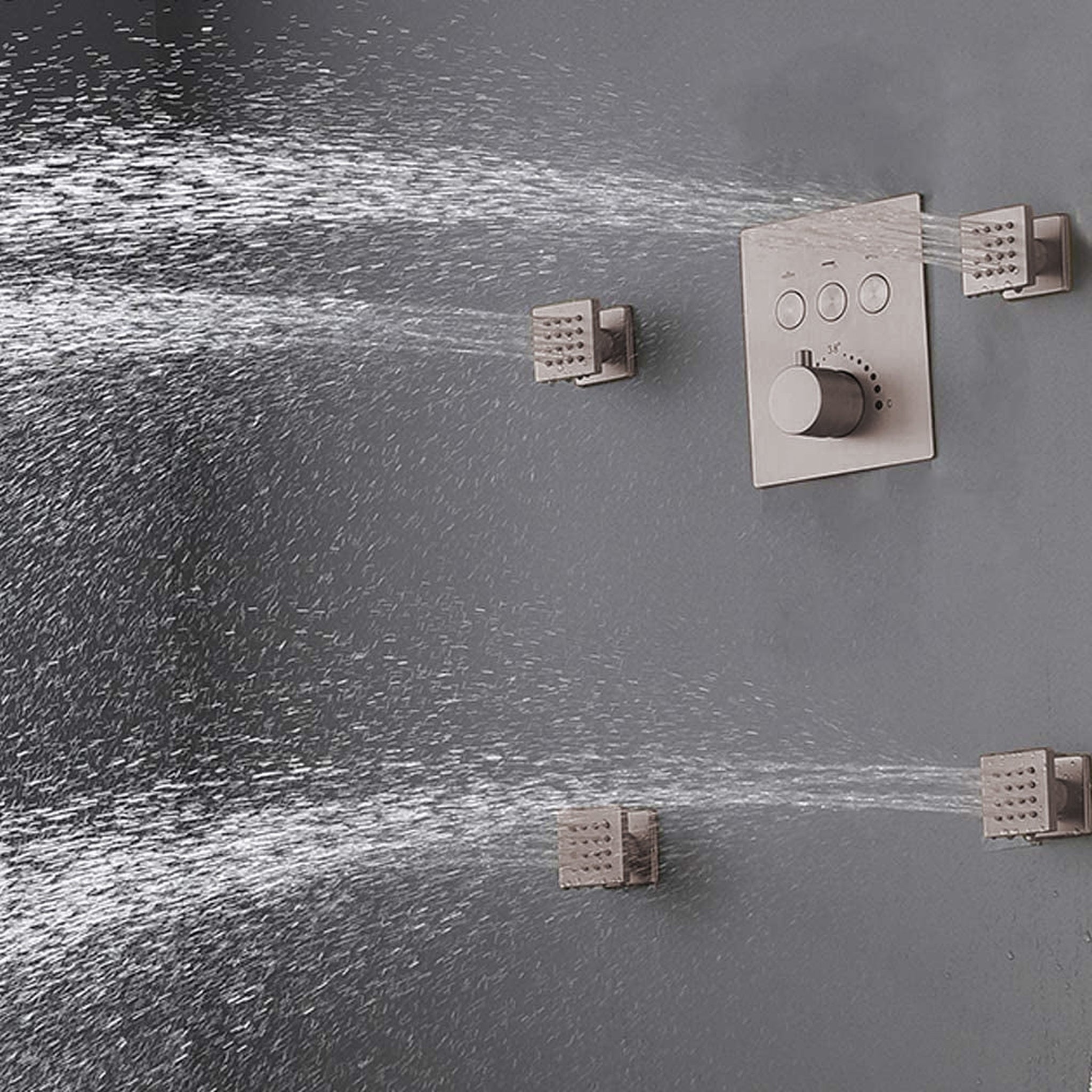 Fontana 24" Brushed Nickel Square Ceiling Mounted Rainfall Thermostat ...