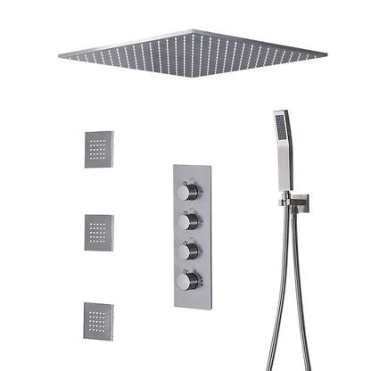 Fontana 31" x 16" Brushed Nickel Ceiling Mounted Thermostatic Valve Shower System With 3-Jet Sprays, Hand Shower and Water Powered LED Lights