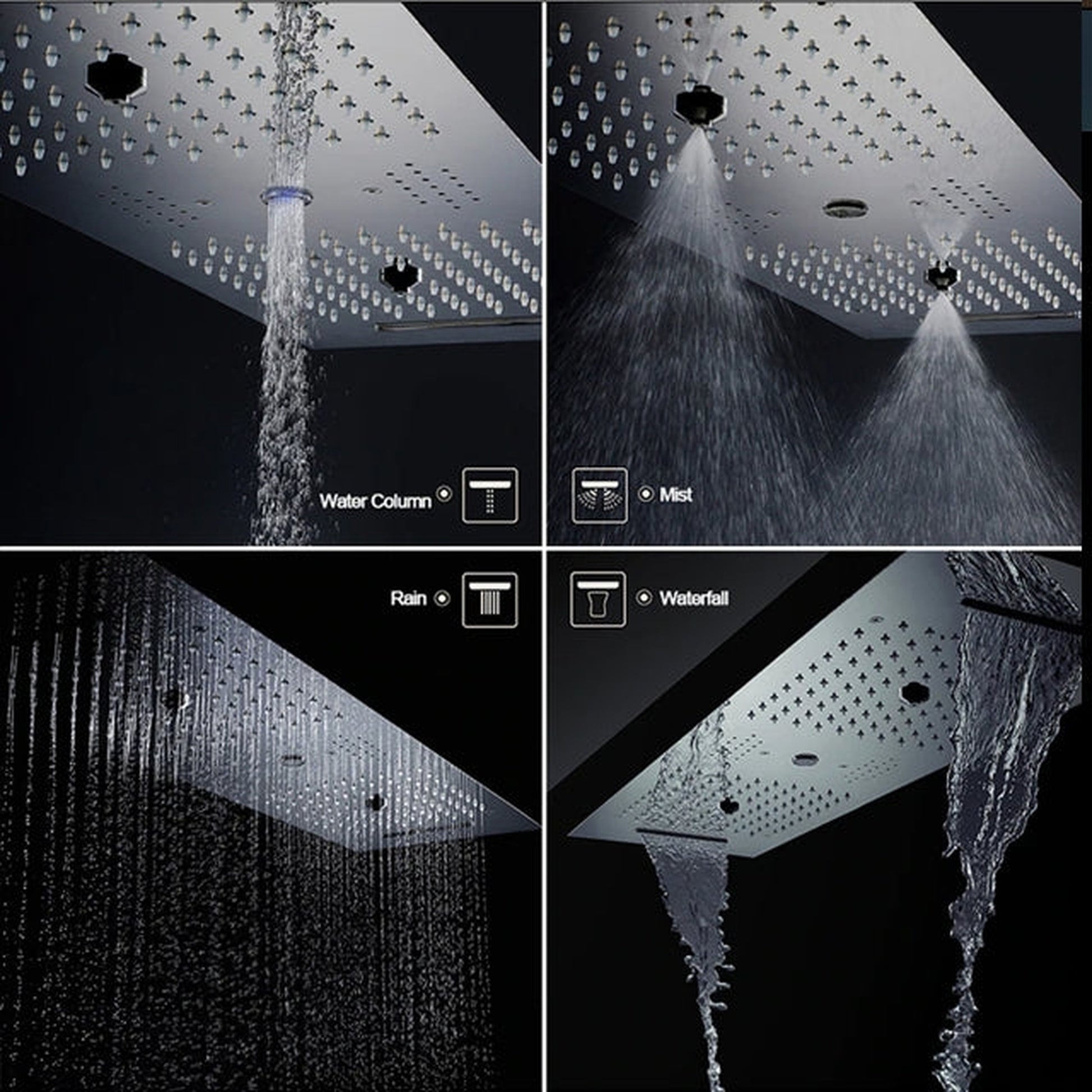 Fontana Alba Chrome Recessed Ceiling Mounted LED Thermostatic Remote Controlled Musical Rainfall Shower System With 3-Jet Body Sprays and Hand Shower