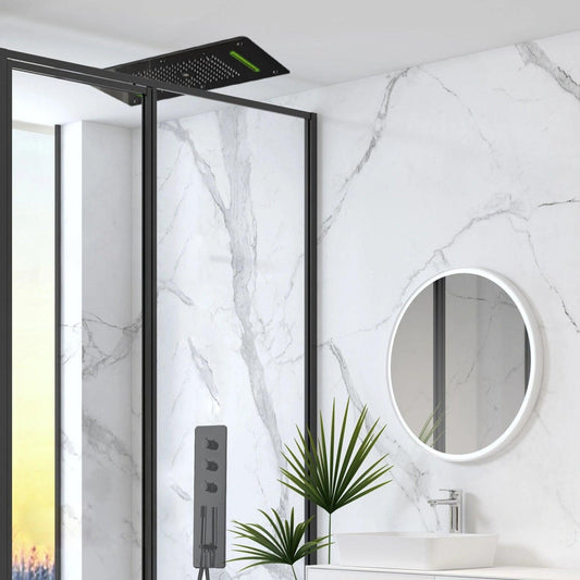 Fontana Alessandria Matte Black Recessed Ceiling Mounted Thermostatic Classy LED Rainfall Shower System With Hand Shower