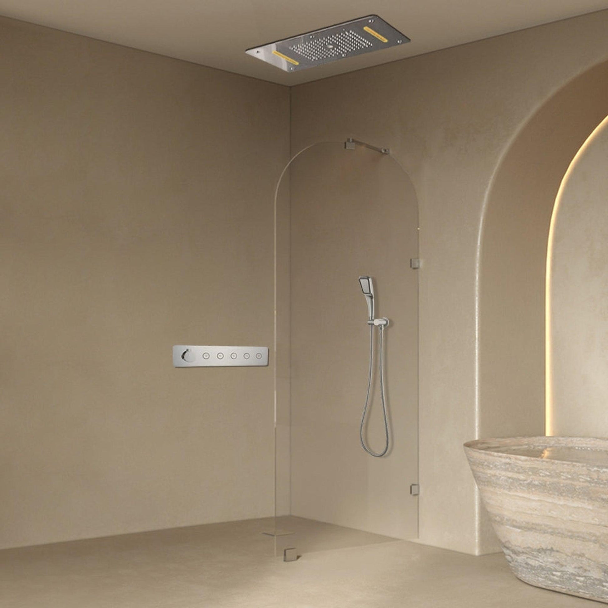 Fontana Ancona Chrome Recessed Ceiling Mounted Thermostatic LED Rainfall Shower System With Hand Shower