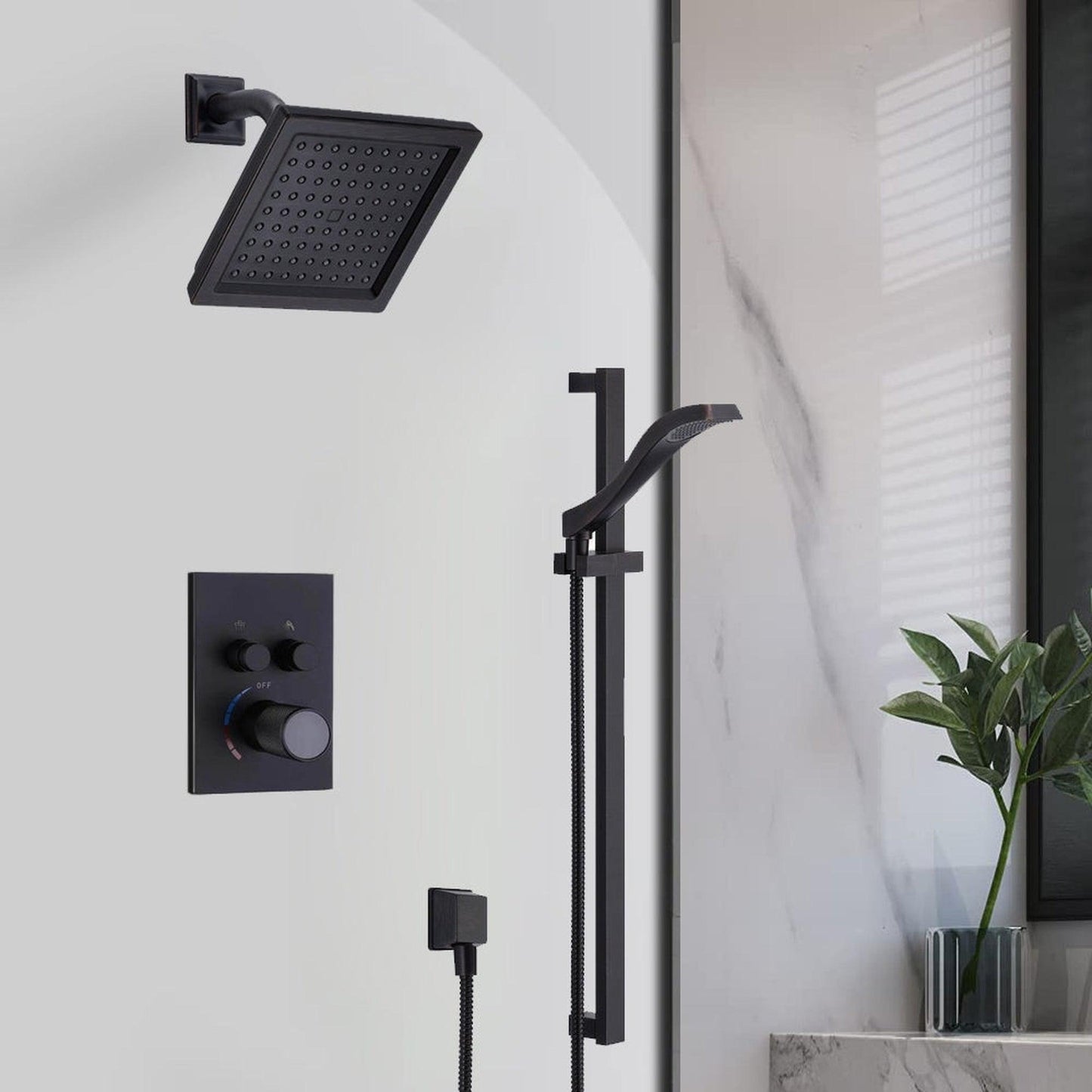 Fontana Ancona Creative Luxury Matte Black Square Wall-Mounted Shower Head With 2-Way Concealed Thermostatic Mixer Shower System With Hand Shower