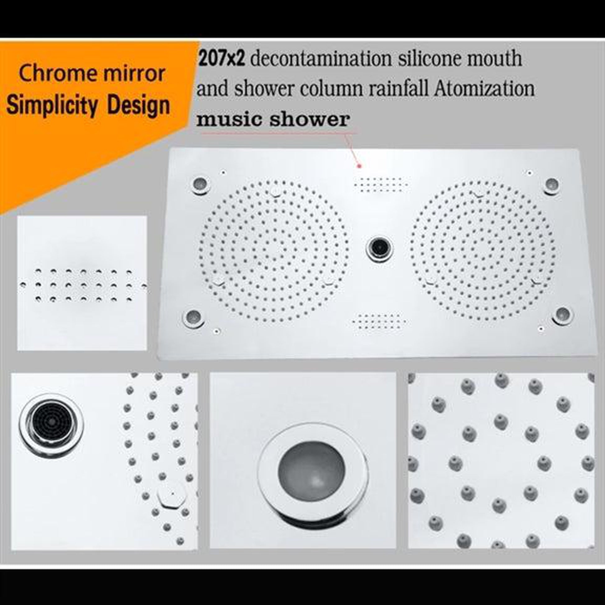 Fontana Ancona Matte Black Recessed Ceiling Mounted Thermostatic LED Rainfall Musical Shower System With 4-Jet Body Sprays and Hand Shower