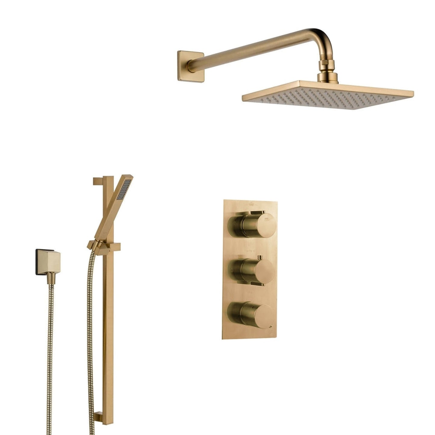 Fontana Atlanta Brushed Gold Square Wall-Mounted Rainfall 3 Way Mixer Shower System With Hand Shower