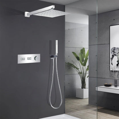 Fontana Barletta Chrome Wall-Mounted 2-Functions Thermostatic Rainfall Shower System With Hand Shower