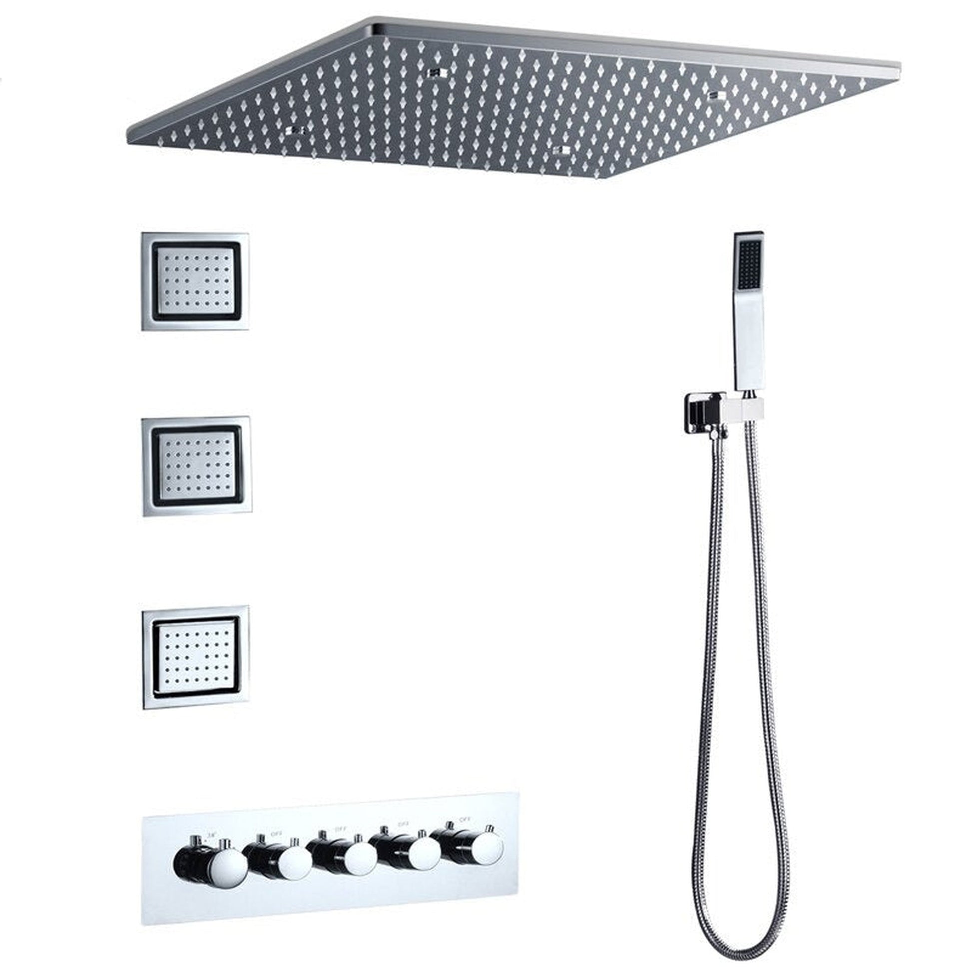 Fontana Bavaria Polished Chrome Ceiling Mounted Rainfall Shower System With 3-Body Jets and Hand Shower