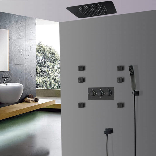 Fontana Bollnäs Matte Black Ceiling Mounted Touch Panel Controlled Music Smart LED Rainfall Waterfall Shower System With Massage Jets and Hand Shower