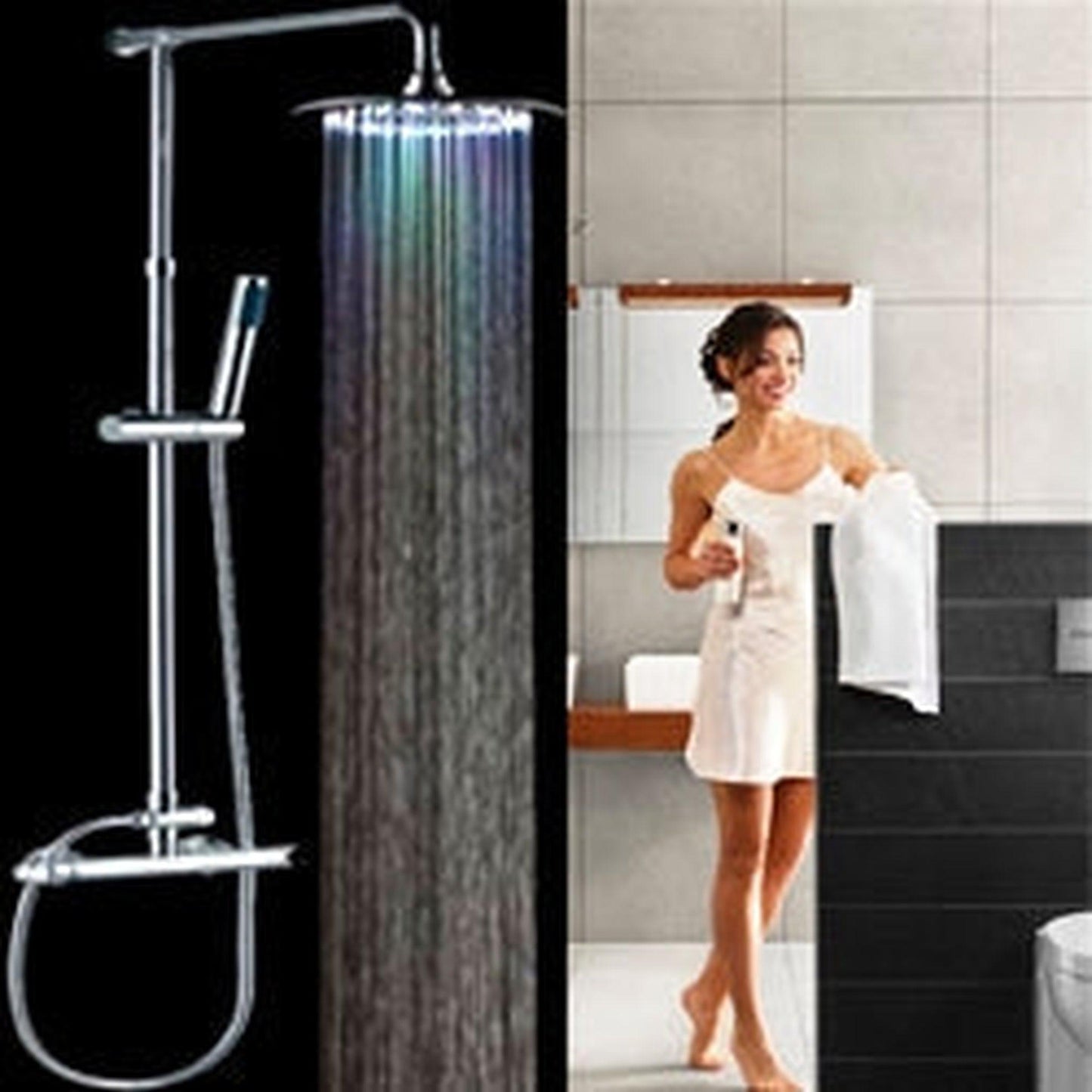 Fontana Brass Wall-Mounted Multi Color LED Rainfall Shower Set With Hand Shower