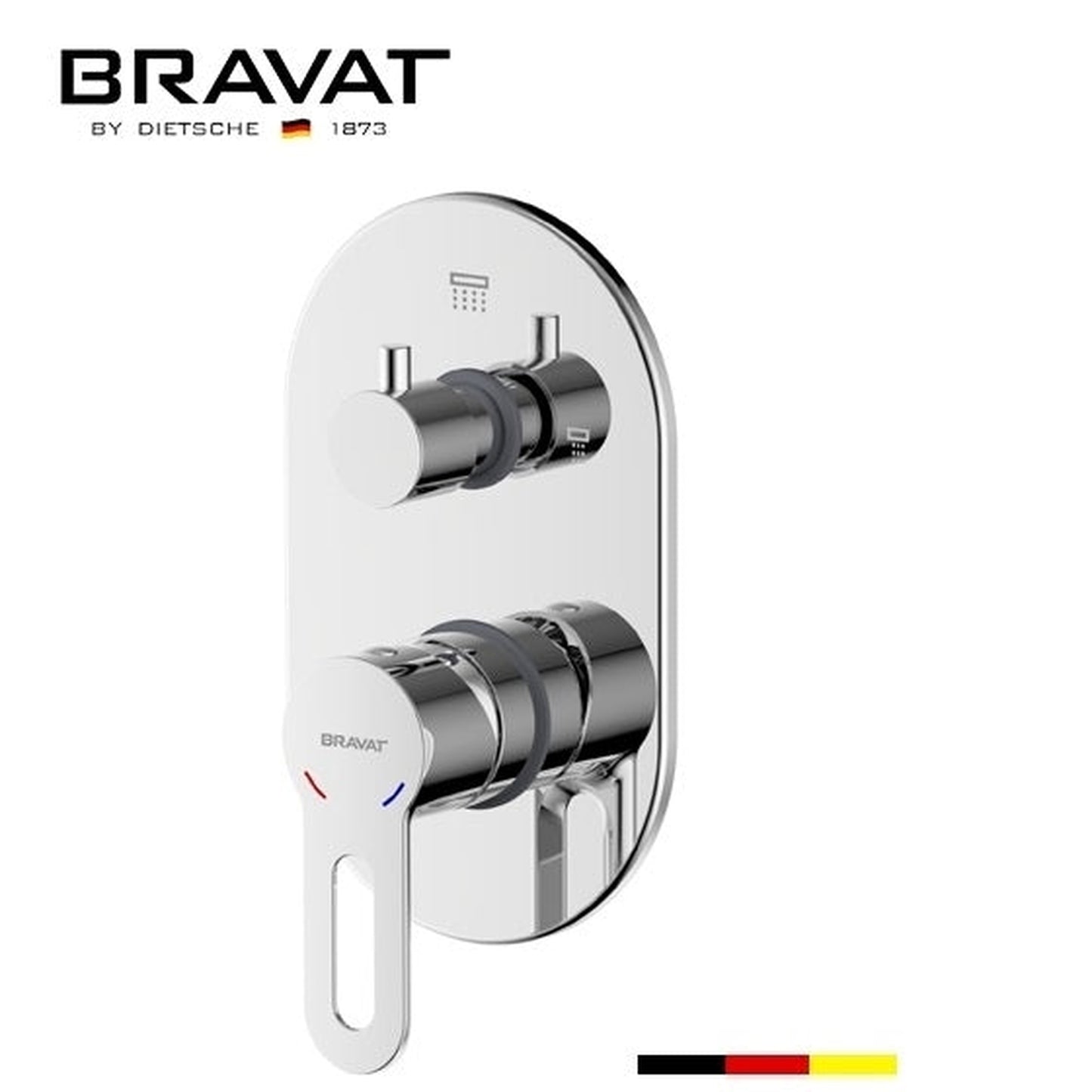 Fontana Bravat 12" Chrome Wall Mounted Thermostatic Rainfall Shower System With 3-Jet Body Sprays and Hand Shower