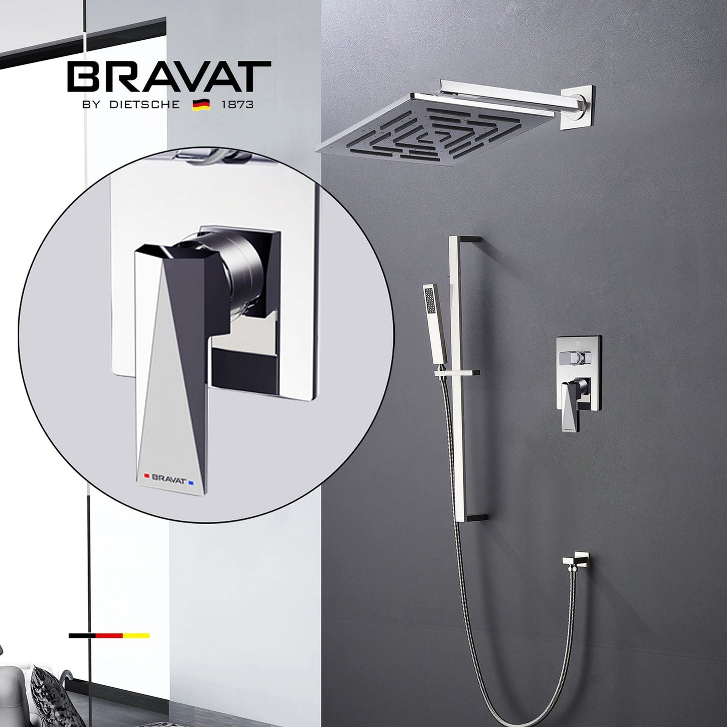 Fontana Bravat Chrome Wall-Mounted Rainfall Shower System With Hand Shower