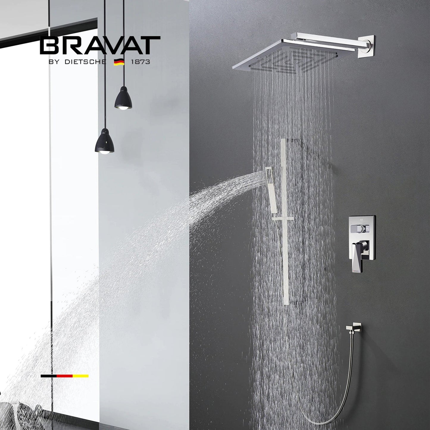 Fontana Bravat Chrome Wall-Mounted Rainfall Shower System With Hand Shower