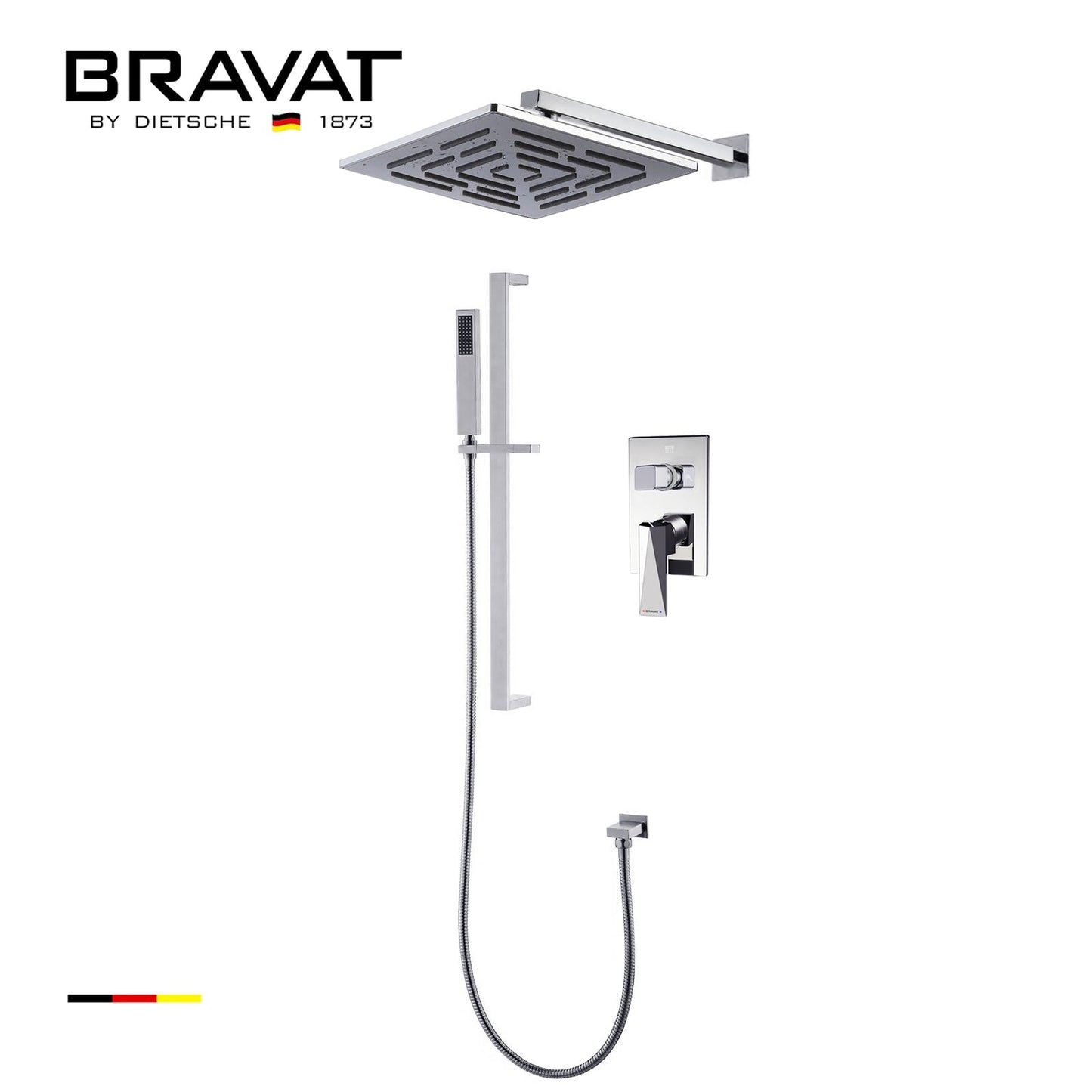 Fontana Bravat Chrome Wall-Mounted Rainfall Shower System With Hand Shower