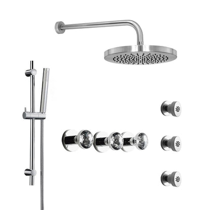 Fontana Bravat Chrome Wall-Mounted Round Shower Set With Valve Mixer 3-Way Concealed and 3-Body Jets