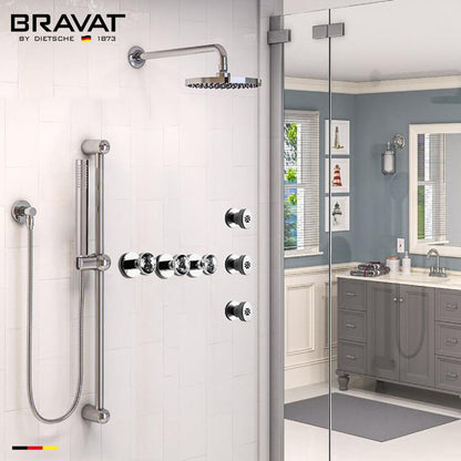 Fontana Bravat Chrome Wall-Mounted Round Shower Set With Valve Mixer 3-Way Concealed and 3-Body Jets