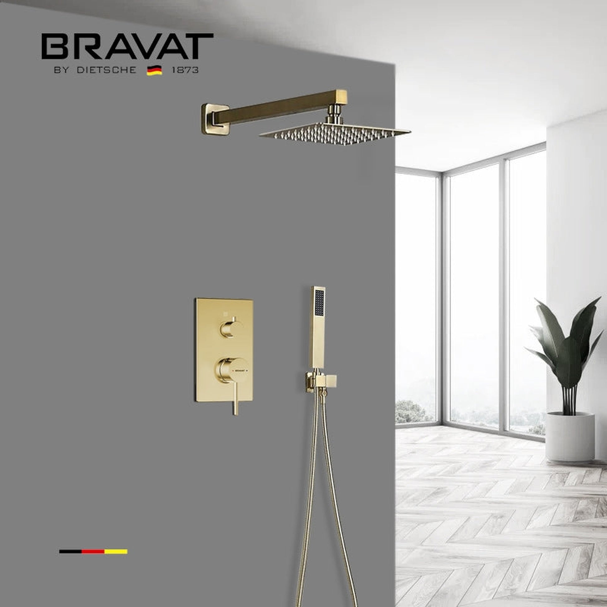 Fontana Bravat FS-9563 Brushed Gold Wall-Mounted Rainfall Mixer Shower Set