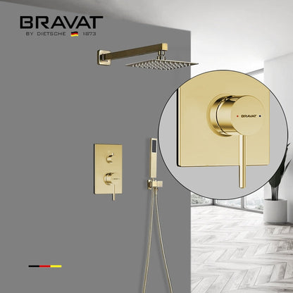 Fontana Bravat FS-9563 Brushed Gold Wall-Mounted Rainfall Mixer Shower Set