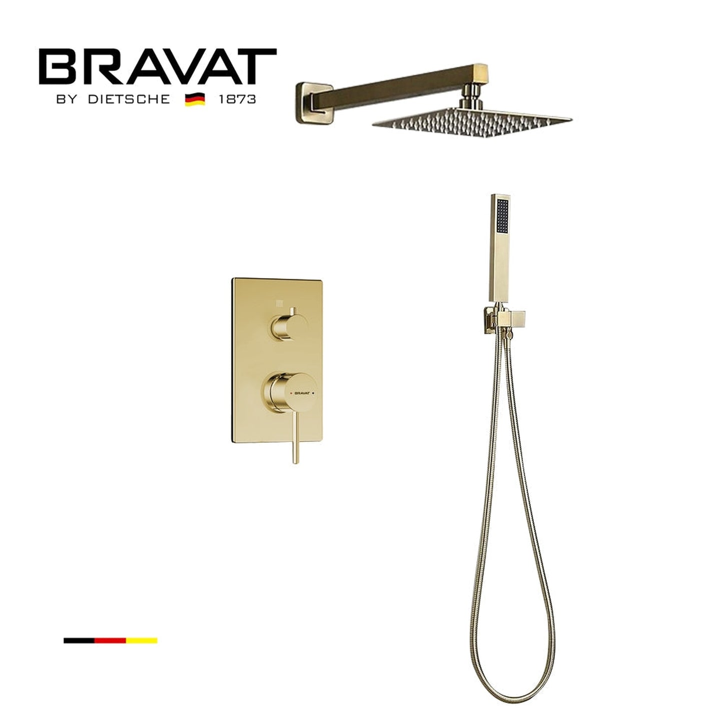 Fontana Bravat FS-9563 Brushed Gold Wall-Mounted Rainfall Mixer Shower Set