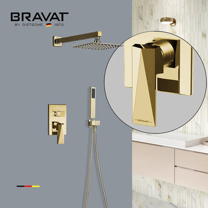 Fontana Bravat FS-9564 Brushed Gold Wall-Mounted Rainfall Mixer Shower Set