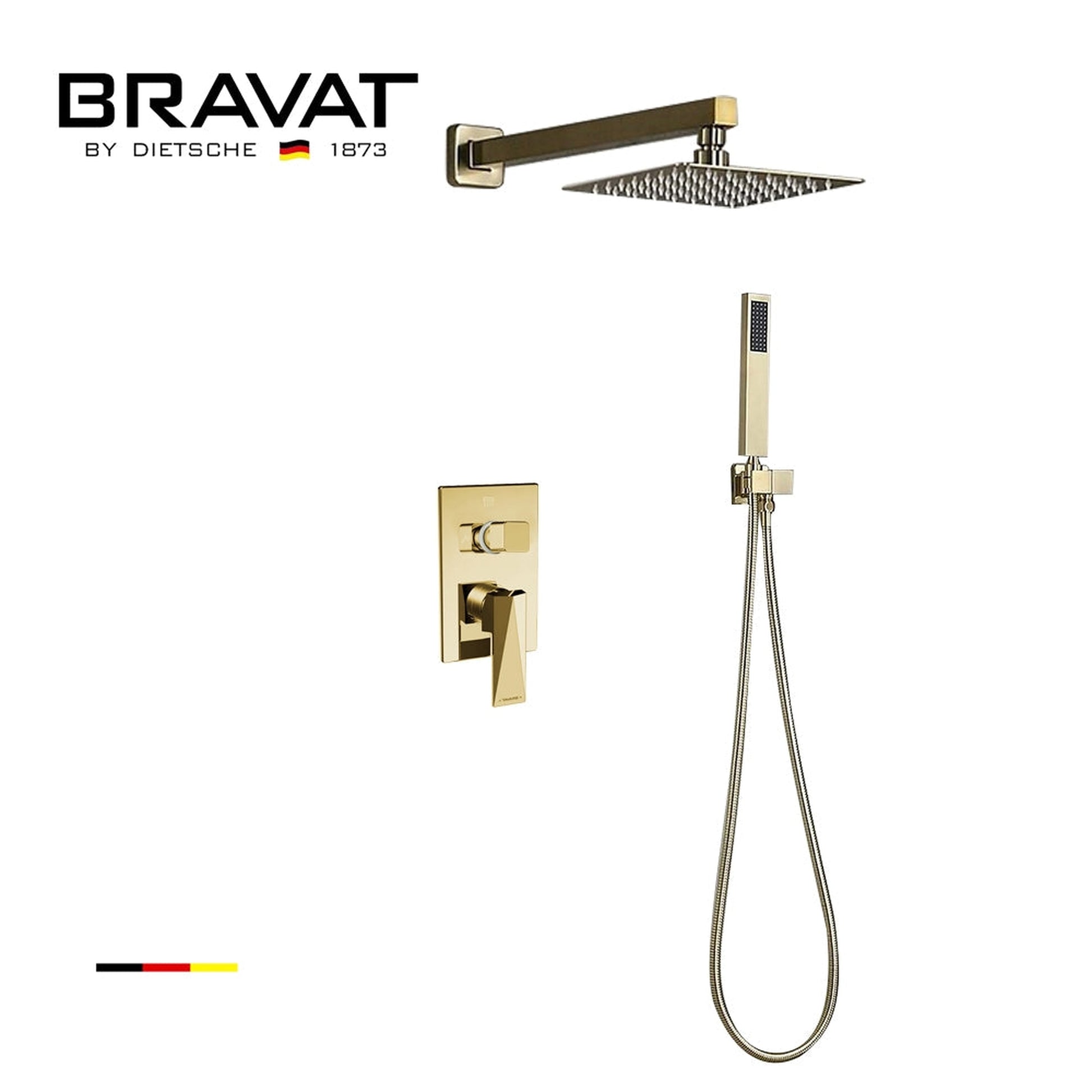 Fontana Bravat FS-9564 Brushed Gold Wall-Mounted Rainfall Mixer Shower Set