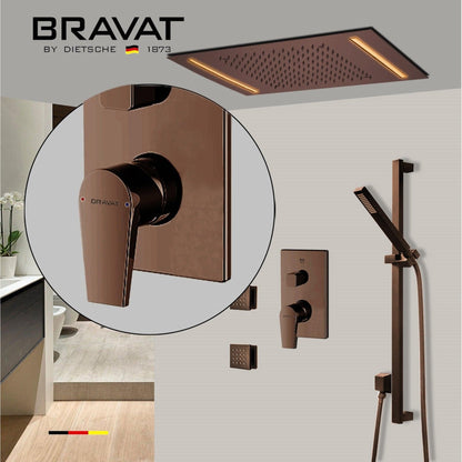 Fontana Bravat Light Oil Rubbed Bronze Ceiling Mounted Remote Controlled LED Rainfall Shower System With Hand Shower and 3-Jet Body Sprays