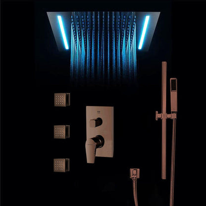 Fontana Bravat Light Oil Rubbed Bronze Ceiling Mounted Remote Controlled LED Rainfall Shower System With Hand Shower and 3-Jet Body Sprays