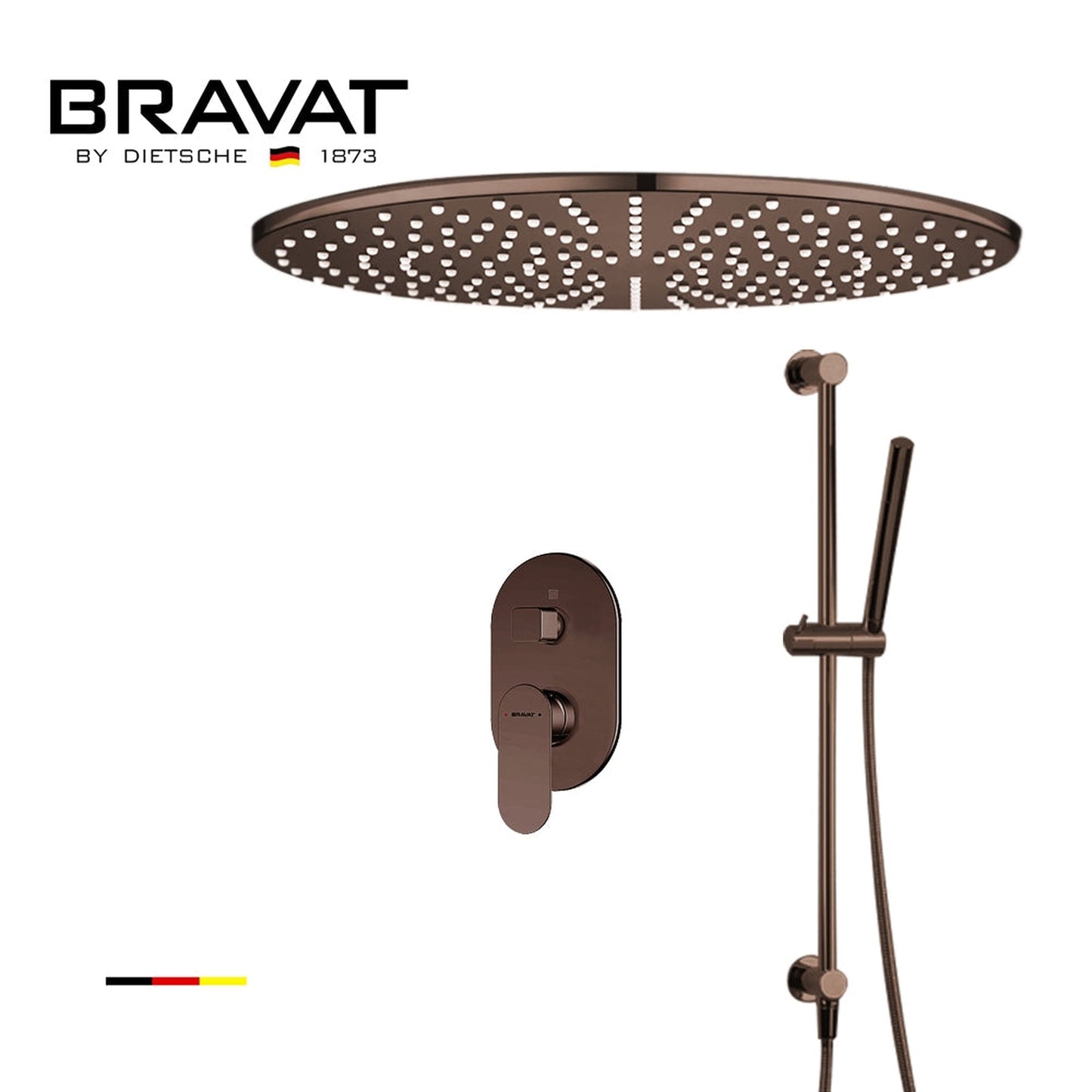 Fontana Bravat Light Oil Rubbed Bronze Round Ceiling Mounted LED Rainfall Shower System With Hand Shower