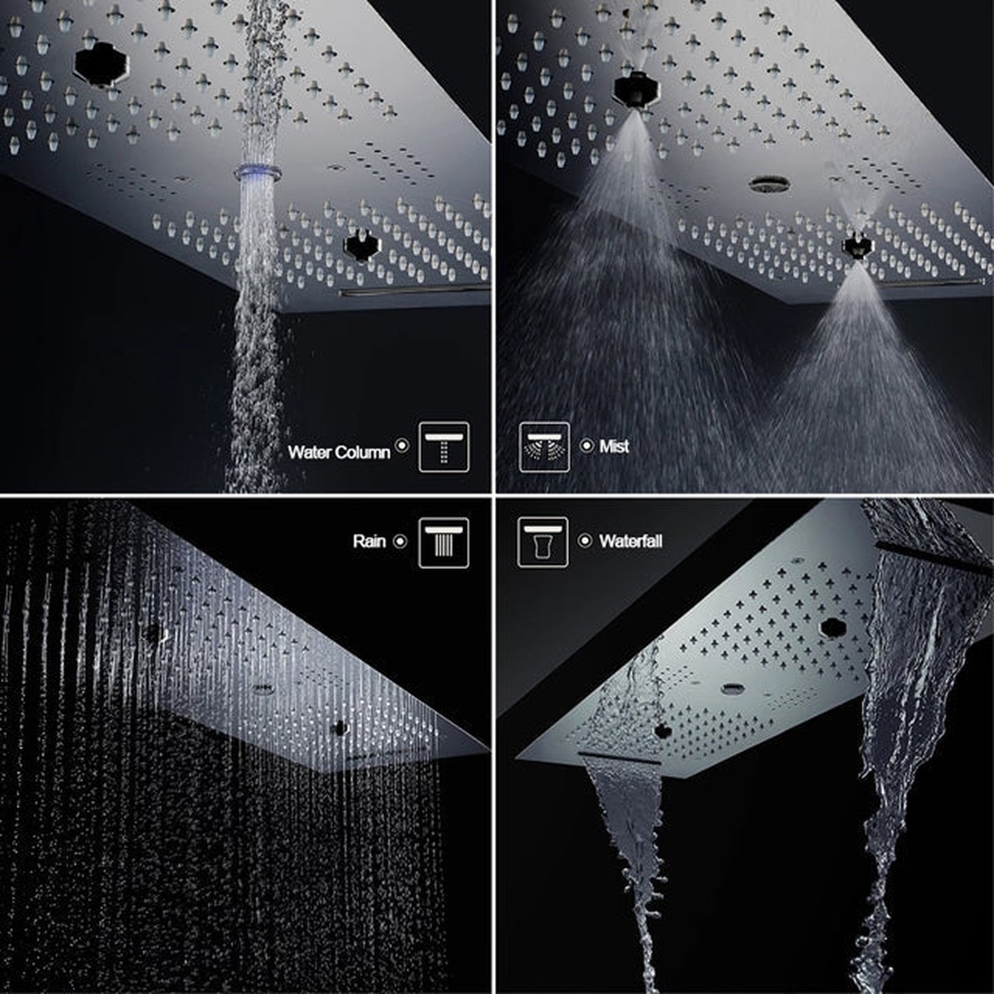Fontana Brescia Chrome Recessed Ceiling Mounted Musical Phone Controlled Thermostatic Luxurious LED Waterfall Rainfall Shower System With 3-Jet Body Sprays and Hand Shower