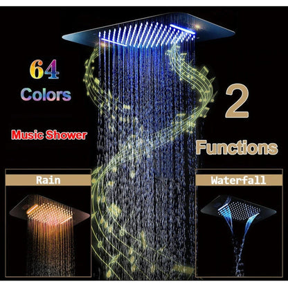 Fontana Carpi Matte Black Ceiling Mounted Phone Controlled Music Smart LED Rainfall Waterfall Shower System With Massage Jets and Hand Shower