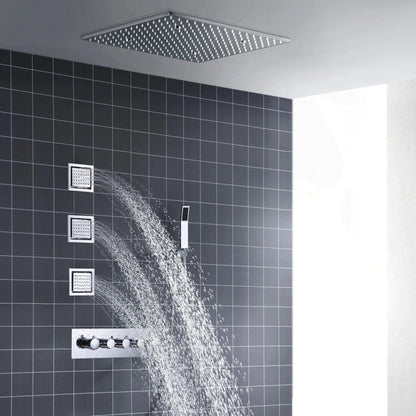 Fontana Chatou Chrome Ceiling Mounted LED Changing Rainfall Shower System With 3-Body Jets and Hand Shower