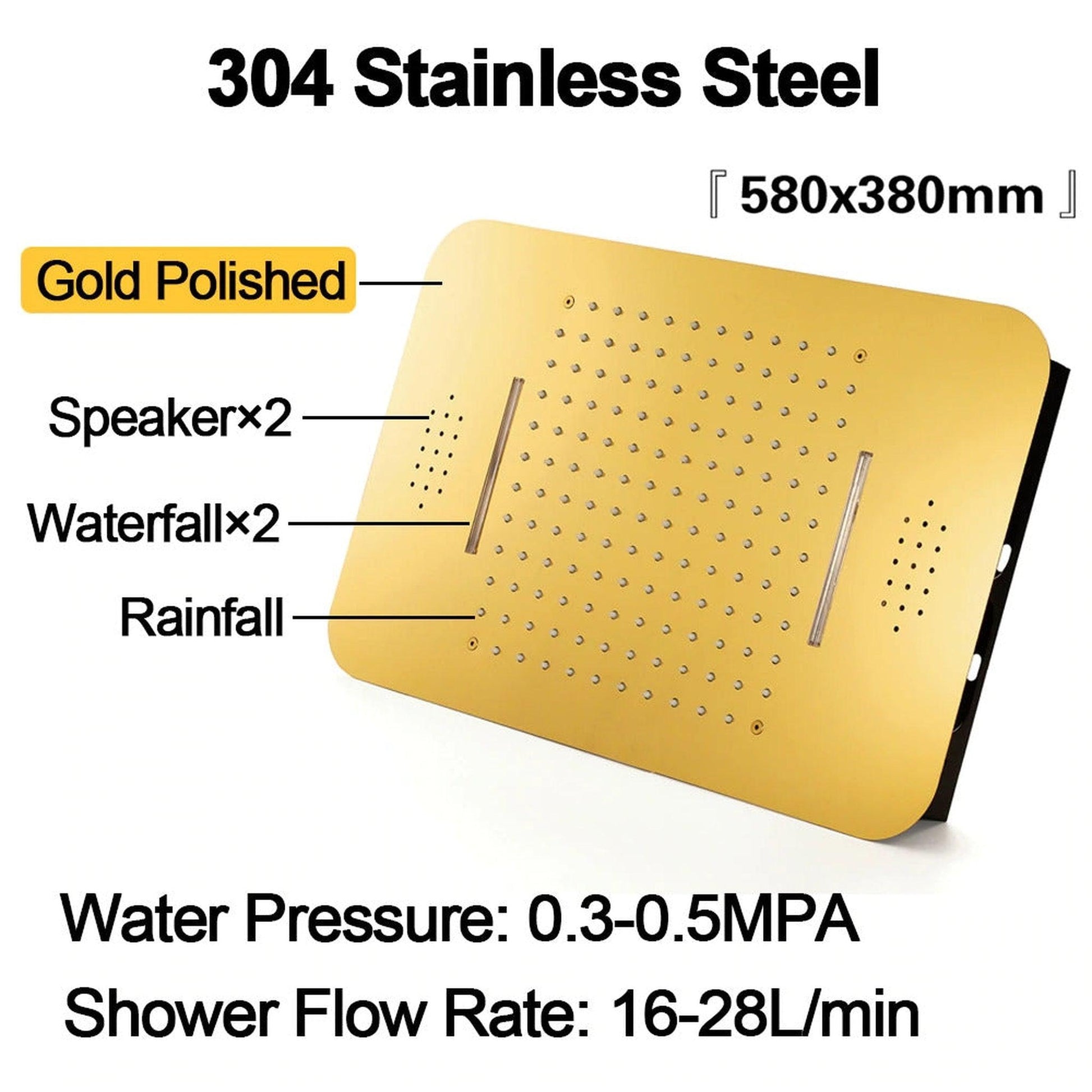 Fontana Chatou Gold Ceiling Mounted Phone Controlled Music System Hot and Cold LED Shower System With 6-Jet Sprays and Hand Shower