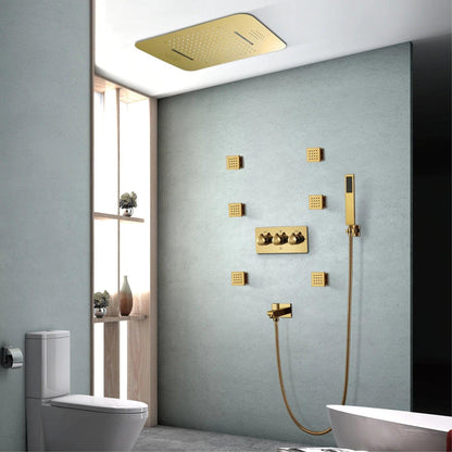 Fontana Chatou Gold Ceiling Mounted Phone Controlled Music System Hot and Cold LED Shower System With 6-Jet Sprays and Hand Shower