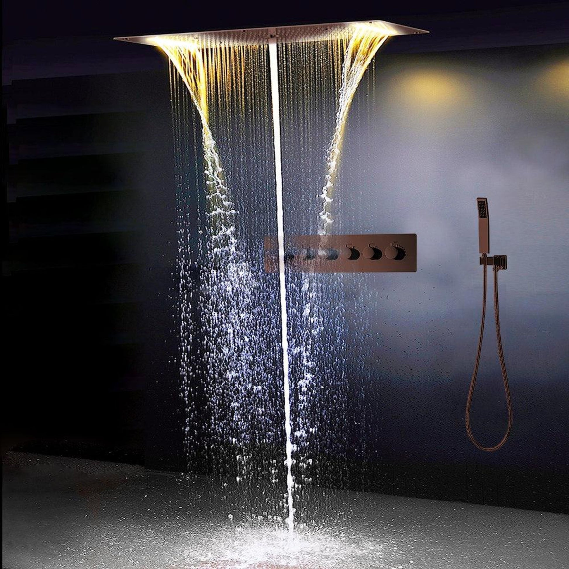 Fontana Creative Luxury Light Oil Rubbed Bronze Rectangular Amazing Relaxation Wide Ceiling Mounted LED Multiple Bath Shower System With Hand Shower