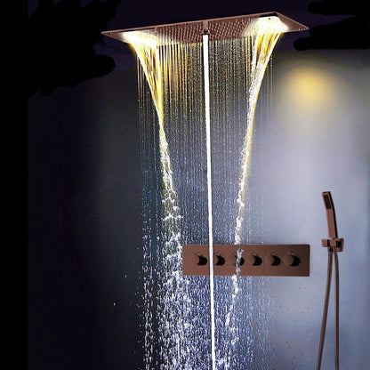 Fontana Creative Luxury Light Oil Rubbed Bronze Rectangular Amazing Relaxation Wide Ceiling Mounted LED Multiple Bath Shower System With Hand Shower