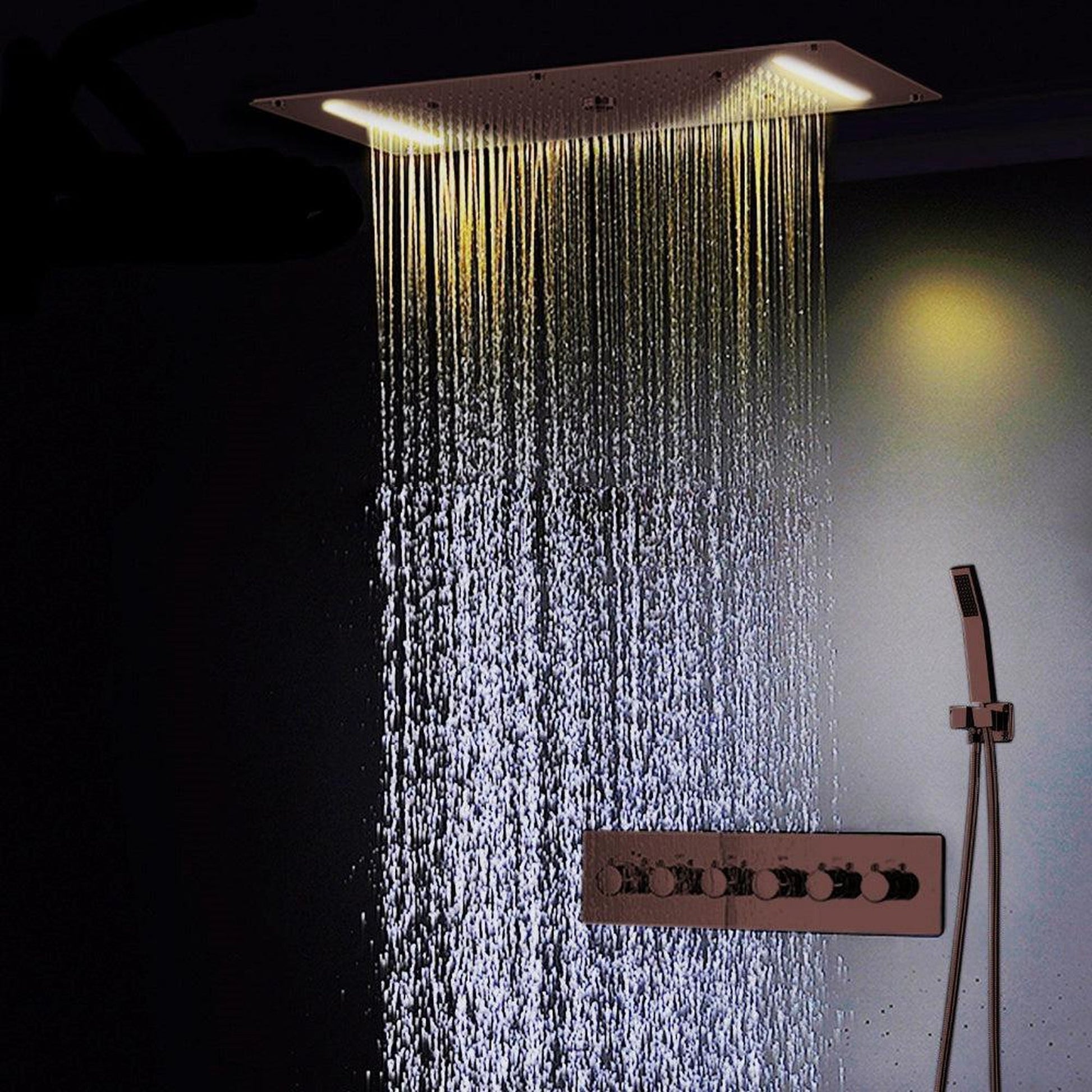 Fontana Creative Luxury Light Oil Rubbed Bronze Rectangular Amazing Relaxation Wide Ceiling Mounted LED Multiple Bath Shower System With Hand Shower