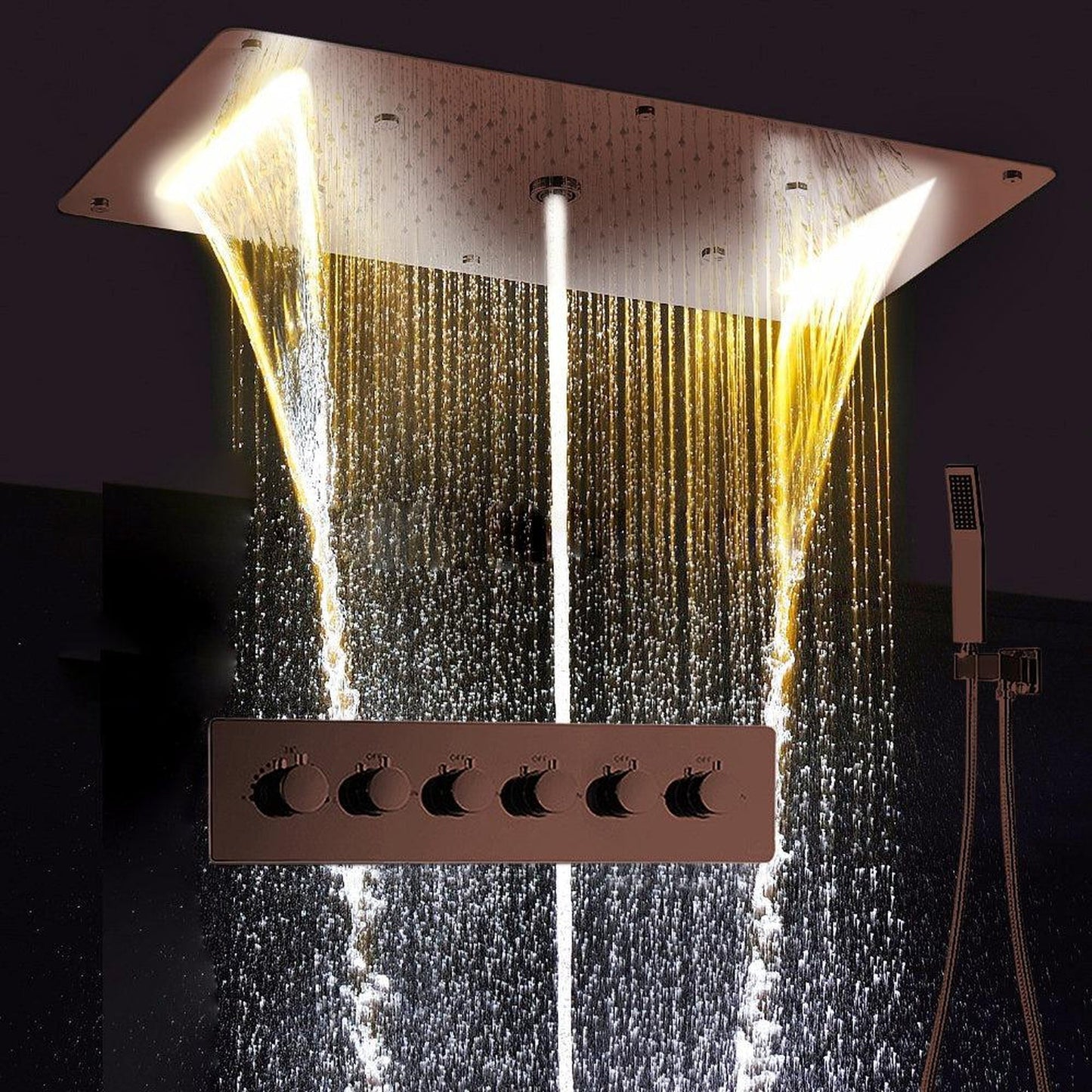 Fontana Creative Luxury Light Oil Rubbed Bronze Rectangular Amazing Relaxation Wide Ceiling Mounted LED Multiple Bath Shower System With Hand Shower